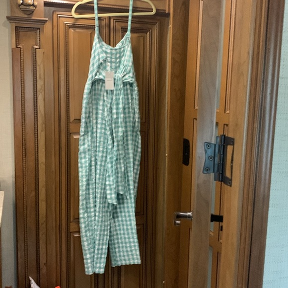 NWOT Nordstrom COTTON GINGHAM JUMPSUIT IN GREEN WASABI Size Small - Picture 5 of 9